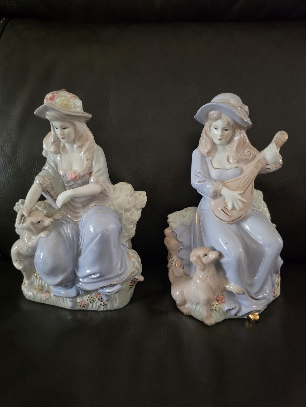 Porcelain Pastel Lavender Lady Figurines - Pair